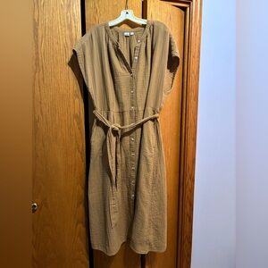 GAP Tan Midi Dress with Button-Down Front